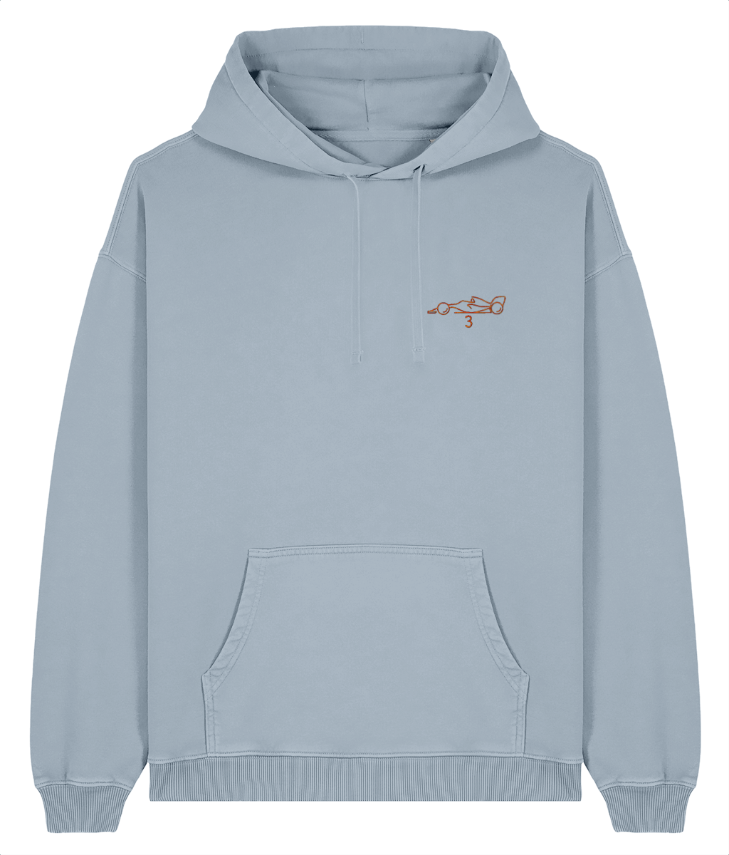 Celebrate a modern F1 hero. This oversized premium hoodie pays tribute to Max Verstappen, featuring a minimalist embroidered F1 car and his iconic new #3 race number.
Premium Quality & Craftsmanship Made from 100% certified organic cotton (380 gsm), this offers superior comfort and style with oversized fit. The precise embroidery delivers exceptional durability that outlasts typical printed alternatives.