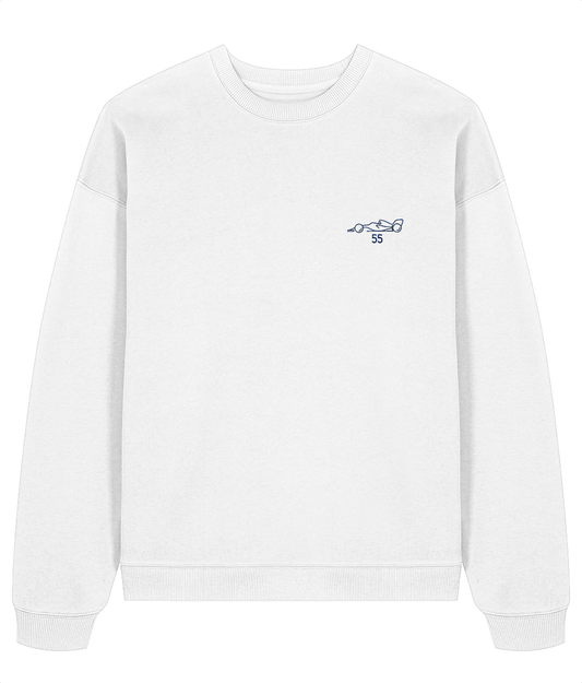Celebrate a modern F1 hero. This oversized premium organic cotton sweatshirt pays tribute to Carlos Sainz, featuring a minimalist embroidered F1 car and his iconic #55 race number.&nbsp;

Premium Quality &amp; Craftsmanship Made from 100% certified organic cotton (350 gsm), this offers superior comfort and style with oversized fit. The precise embroidery delivers exceptional durability that outlasts typical printed alternatives.