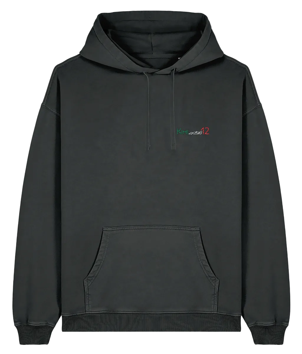 Celebrate the youngest F1 hero. This oversized premium hoodie pays tribute to Kimi Antonelli, featuring a minimalist embroidered F1 car and his iconic #12race number.

Premium Quality &amp; Craftsmanship Made from 100% certified organic cotton (380 gsm), this offers superior comfort and style with oversized fit. The precise embroidery delivers exceptional durability that outlasts typical printed alternatives.