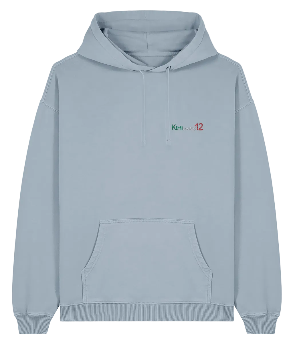 Celebrate the youngest F1 hero. This oversized premium hoodie pays tribute to Kimi Antonelli, featuring a minimalist embroidered F1 car and his iconic #12race number.

Premium Quality &amp; Craftsmanship Made from 100% certified organic cotton (380 gsm), this offers superior comfort and style with oversized fit. The precise embroidery delivers exceptional durability that outlasts typical printed alternatives.