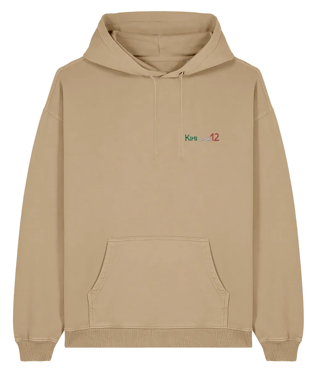 Celebrate the youngest F1 hero. This oversized premium hoodie pays tribute to Kimi Antonelli, featuring a minimalist embroidered F1 car and his iconic #12race number.

Premium Quality &amp; Craftsmanship Made from 100% certified organic cotton (380 gsm), this offers superior comfort and style with oversized fit. The precise embroidery delivers exceptional durability that outlasts typical printed alternatives.