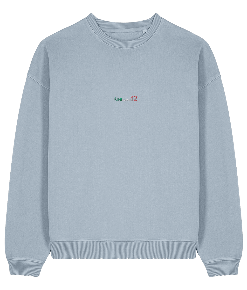Celebrate the youngest F1 hero. This oversized premium sweatshirt pays tribute to Kimi Antonelli, featuring a minimalist embroidered F1 car and his iconic #12 race number.

Premium Quality &amp; Craftsmanship Made from 100% certified organic cotton (380 gsm), this offers superior comfort and style with oversized fit. The precise embroidery delivers exceptional durability that outlasts typical printed alternatives.