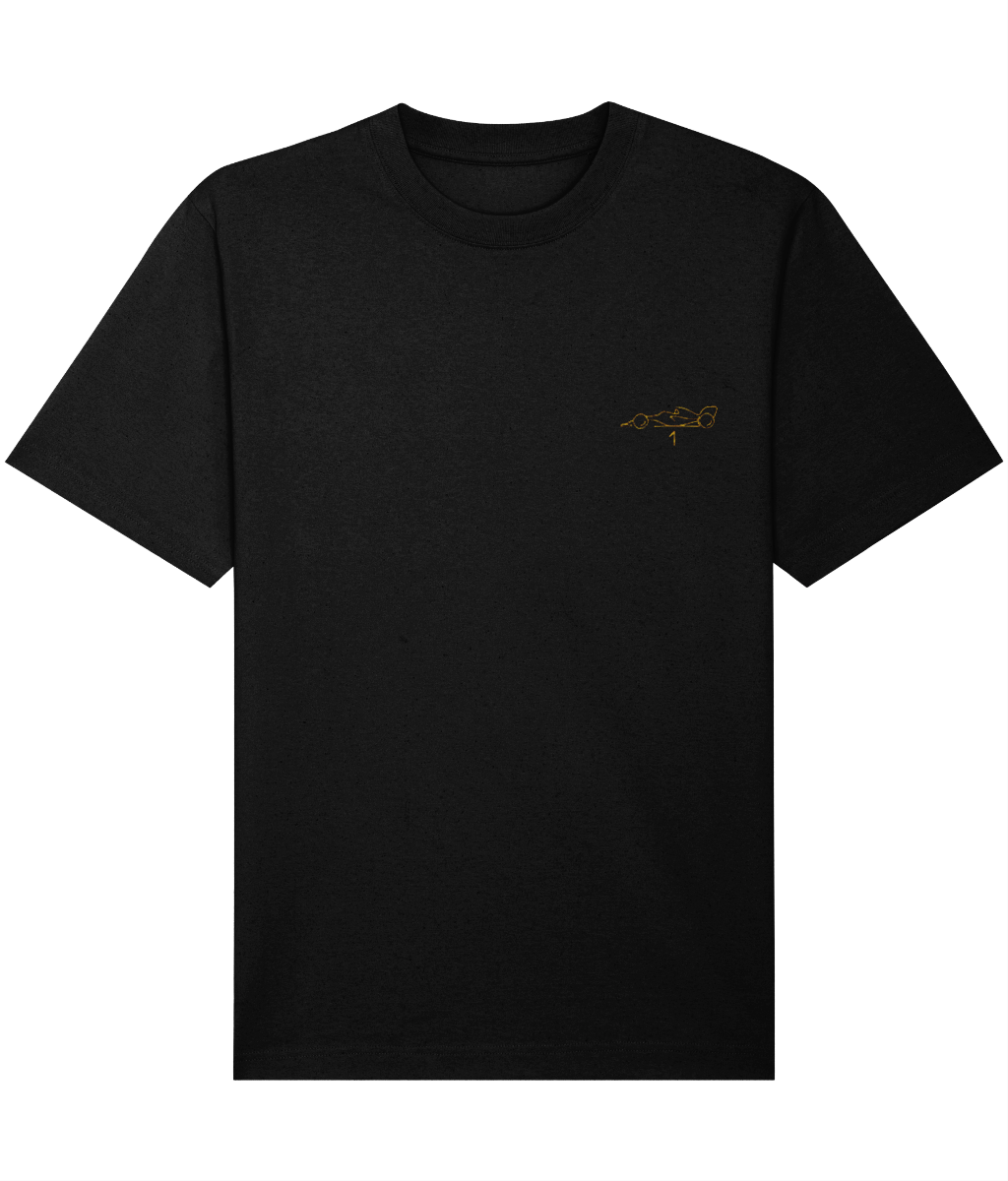 Celebrate a modern F1 hero. This oversized t-shirt pays tribute to Lando Norris, featuring a minimalist embroidered F1 car and his iconic new&nbsp; #1 race number.

Premium Quality &amp; Craftsmanship Made from 100% certified organic cotton (240 gsm), this offers superior comfort with relaxed fit. The precise center embroidery delivers exceptional durability that outlasts typical printed alternatives.