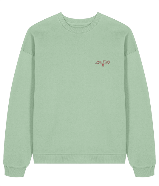 Celebrate a modern F1 hero. This oversized premium organic cotton sweatshirt pays tribute to Charles Leclerc, featuring a minimalist embroidered F1 car and his iconic #16&nbsp;race number.&nbsp;

Premium Quality &amp; Craftsmanship Made from 100% certified organic cotton (350 gsm), this offers superior comfort and style with oversized fit. The precise embroidery delivers exceptional durability that outlasts typical printed alternatives.