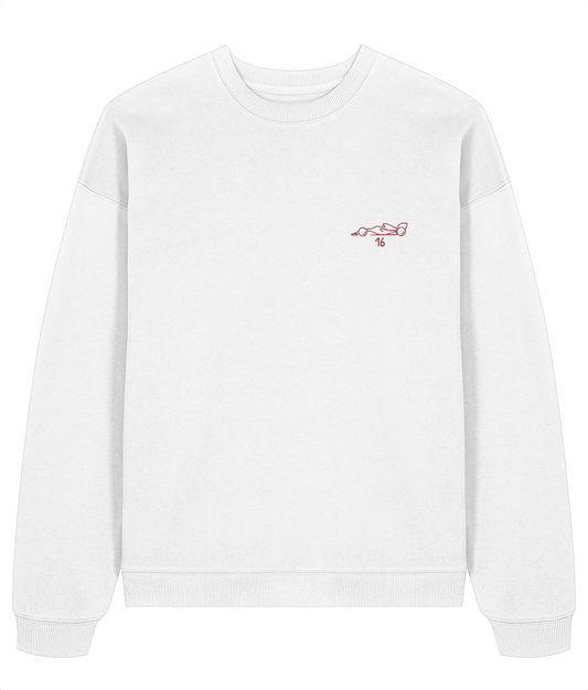 Celebrate a modern F1 hero. This oversized premium organic cotton sweatshirt pays tribute to Charles Leclerc, featuring a minimalist embroidered F1 car and his iconic #16&nbsp;race number.&nbsp;

Premium Quality &amp; Craftsmanship Made from 100% certified organic cotton (350 gsm), this offers superior comfort and style with oversized fit. The precise embroidery delivers exceptional durability that outlasts typical printed alternatives.