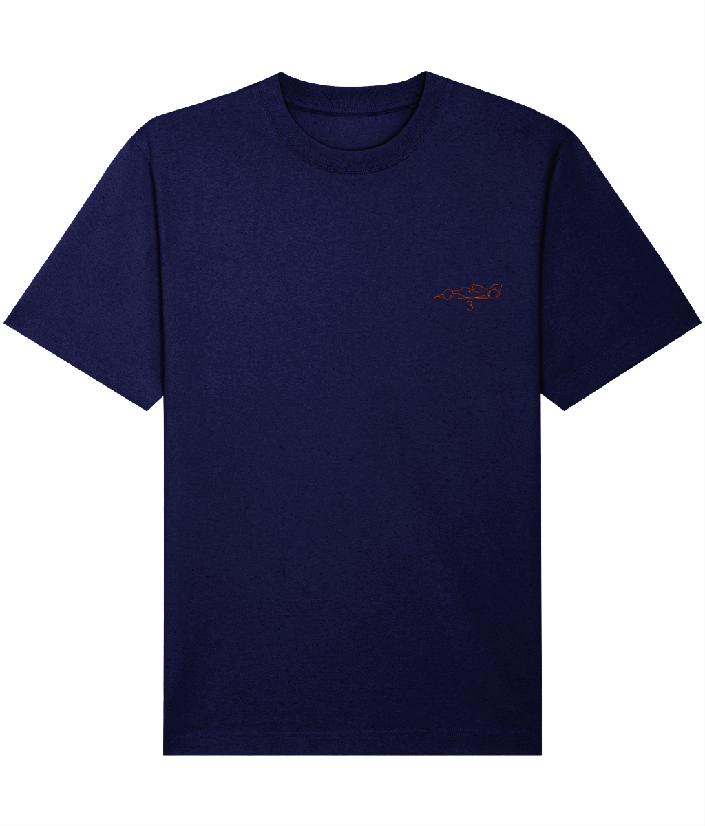 Celebrate a modern F1 hero. This oversized t-shirt pays tribute to Max Verstappen, featuring a minimalist embroidered F1 car and his iconic new&nbsp; #3&nbsp;race number.

Premium Quality &amp; Craftsmanship Made from 100% certified organic cotton (240 gsm), this offers superior comfort with relaxed fit. The precise center embroidery delivers exceptional durability that outlasts typical printed alternatives.