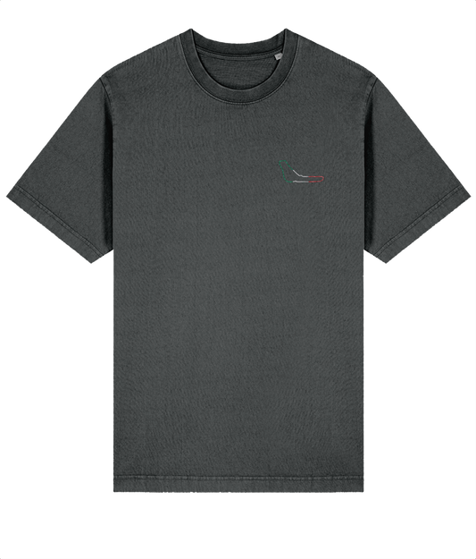 Celebrate Formula 1 heritage with this premium organic cotton t-shirt featuring a minimalist embroidered Monza circuit outline. Crafted for motorsport enthusiasts who value quality and timeless design.

Premium Quality &amp; Craftsmanship Made from 100% certified organic cotton (240 gsm), this offers superior comfort with relaxed fit. The precise center embroidery delivers exceptional durability that outlasts typical printed alternatives.