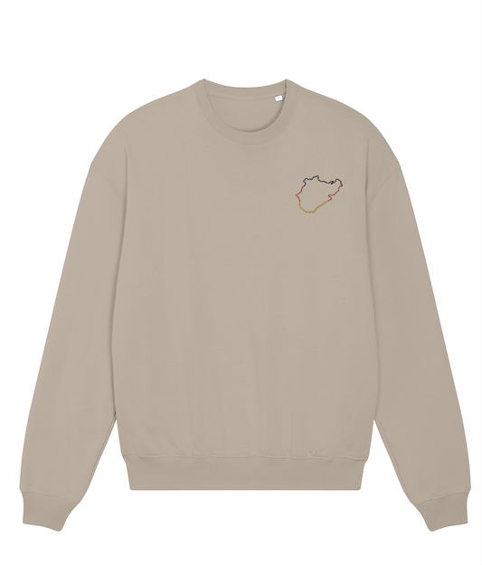 Celebrate Formula 1 heritage with this oversized heavyweight organic cotton sweatshirt featuring a minimalist embroidered Nurburgring&nbsp;circuit outline. Crafted for motorsport enthusiasts who value quality and timeless design.

Premium Quality &amp; Craftsmanship Made from 100% certified organic cotton (400 gsm), this offers superior comfort and style with oversized fit. The precise embroidery delivers exceptional durability that outlasts typical printed alternatives.