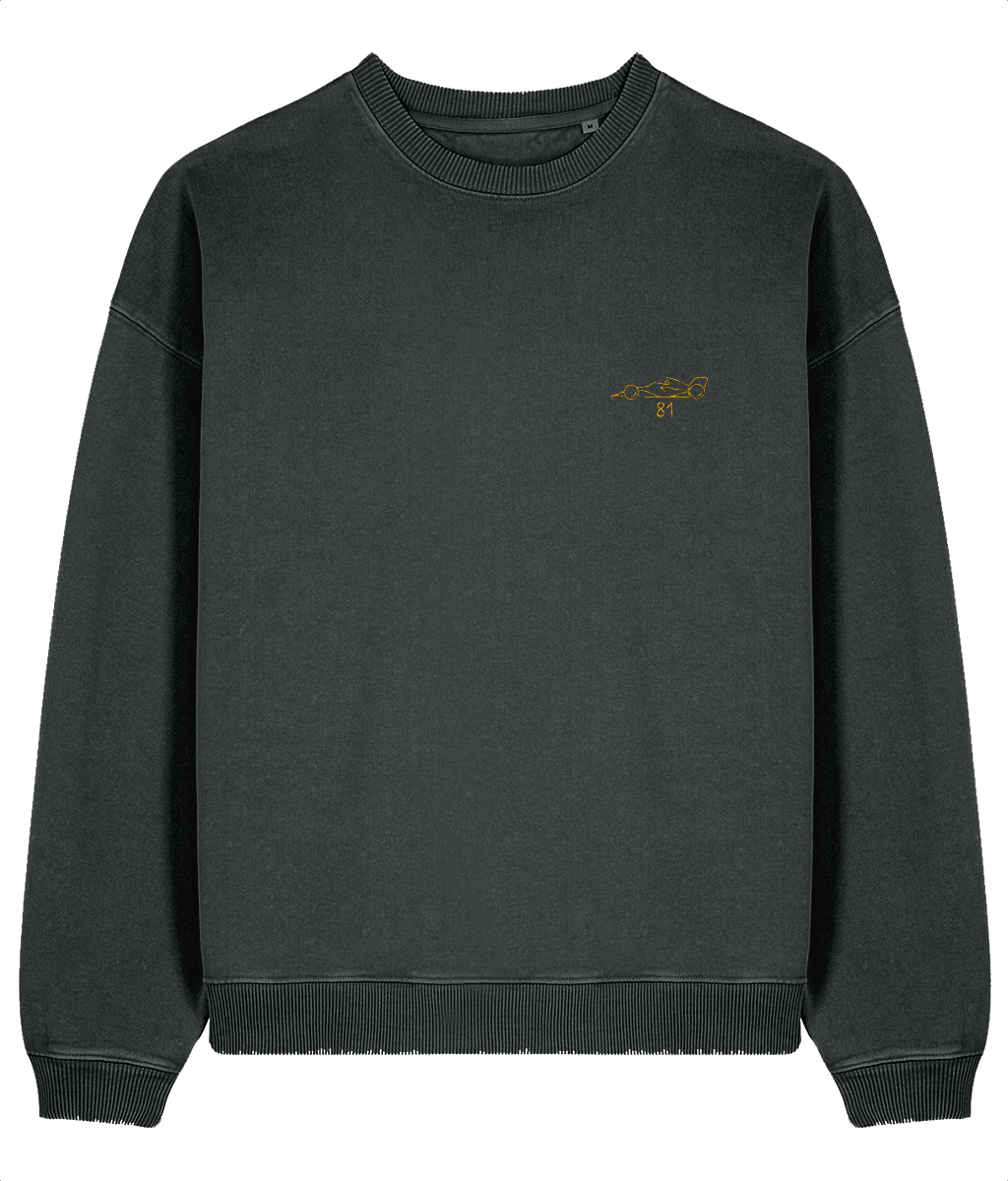 Celebrate a modern F1 hero. This oversized premium organic cotton sweatshirt pays tribute to Oscar Piastri, featuring a minimalist embroidered F1 car and his iconic #14&nbsp;race number.&nbsp;

Premium Quality &amp; Craftsmanship Made from 100% certified organic cotton (380 gsm), this offers superior comfort and style with oversized fit. The precise embroidery delivers exceptional durability that outlasts typical printed alternatives.