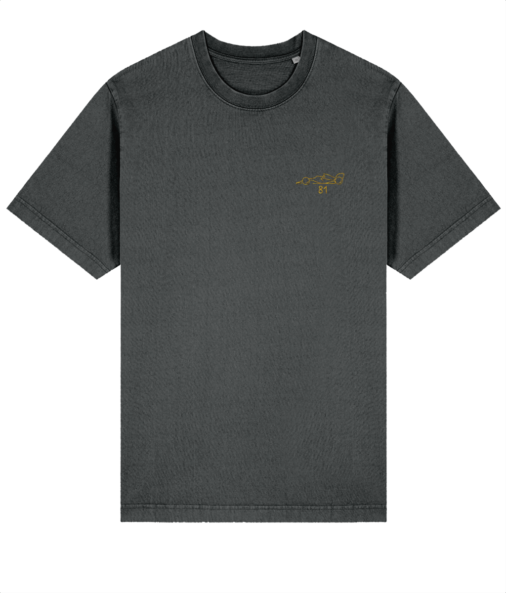Celebrate a modern F1 hero. This oversized t-shirt pays tribute to Oscar Piastri, featuring a minimalist embroidered F1 car and his iconic #81 race number.

Premium Quality &amp; Craftsmanship Made from 100% certified organic cotton (240 gsm), this offers superior comfort with relaxed fit. The precise center embroidery delivers exceptional durability that outlasts typical printed alternatives.